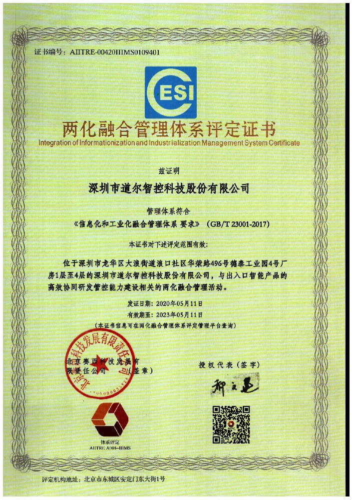 Informationization Industrialization Certificate